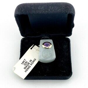 Hong Kong Jade Pendant 14k Gold w/ Amethyst NEW w/ Tag in Original Gift Box